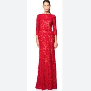 Tadashi Shoji Illusion Red Lace 3/4 Sleeve Gown in Size 4